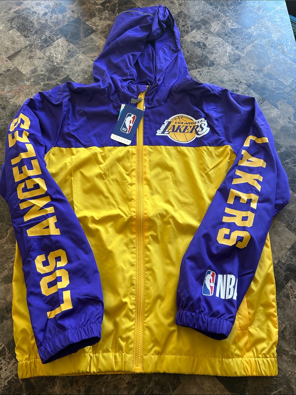 NWT 🆕 NBA Los Angeles Lakers Purple & Gold Hooded Windbreaker Jacket 14-16 years